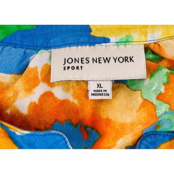 Jones‎ New York Sport Floral Blouse XL 100% Cotton Womens 3/4 Sleeve Blue Orange - Picture 3 of 5